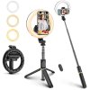 Selfie tyč Tripod Techsuit Q07 Stabilní stativ se selfie prstencovým světlem, dálkovým ovládáním Bluetooth, 80 cm – černý