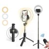 Selfie tyč Tripod Techsuit Q07 Stabilní stativ se selfie prstencovým světlem, dálkovým ovládáním Bluetooth, 80 cm – černý
