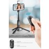Selfie tyč Tripod Techsuit Q12S Stabilní držák na stativ s dálkovým ovládáním Bluetooth a LED světlem, 77 cm – černý