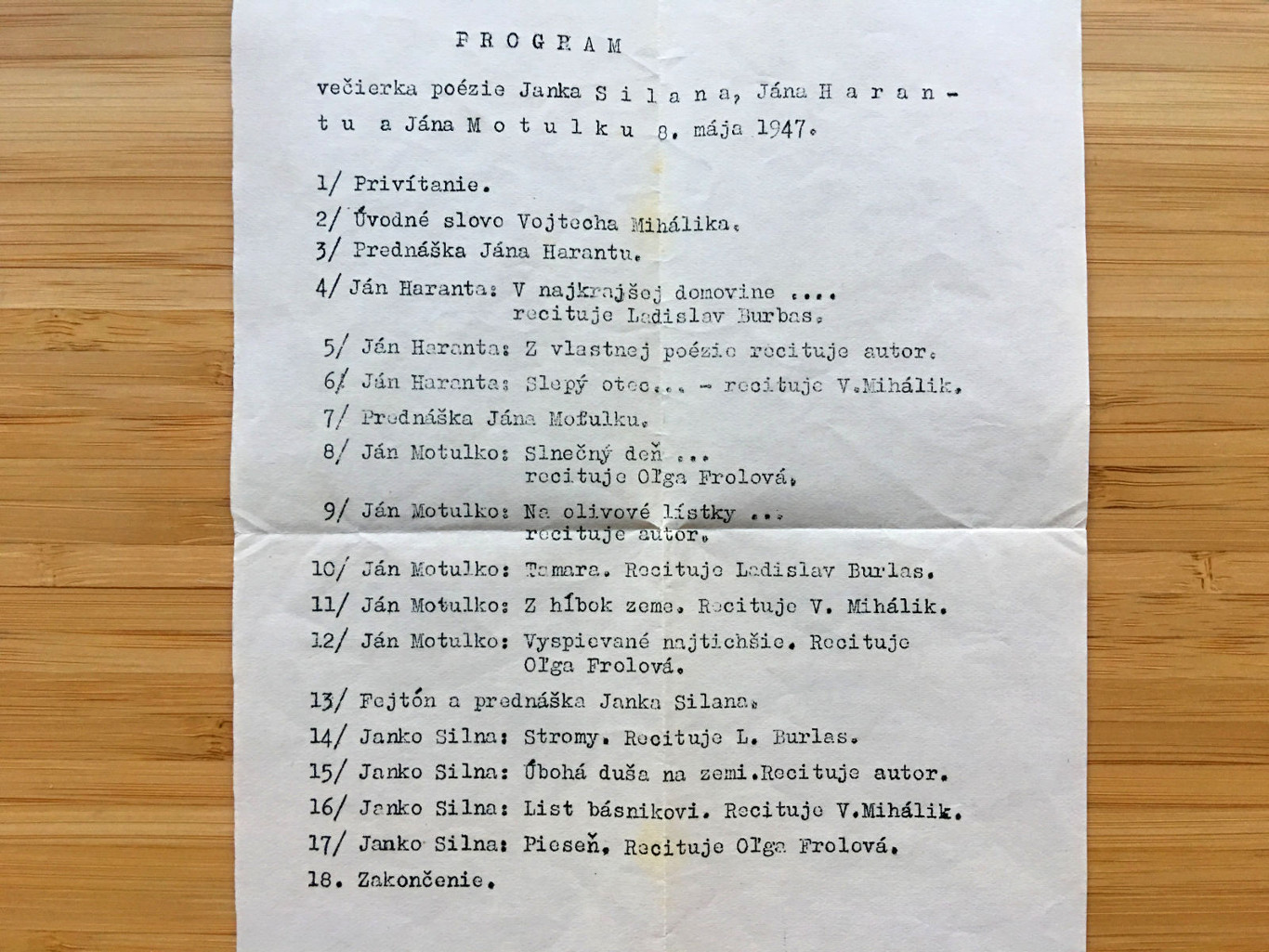 Večierok poézie - 8. máj 1947