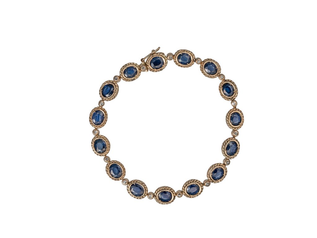 Zlatý náramek s přírodními safíry 8,80 ct a diamanty 0,15 ct