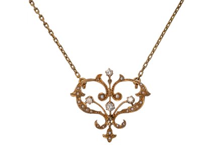 Zlatý náhrdelník s diamanty a perličkami