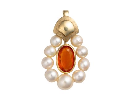 Přívěsek s ohnivým opálem a perlami Akoya