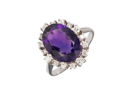 Zlatý prsten s přírodním ametystem a diamanty