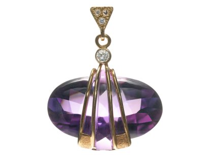 Zlatý přívěsek s přírodním ametystem a diamantem
