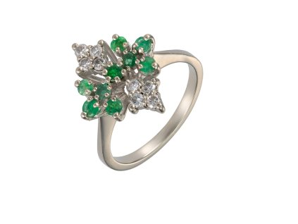Zlatý prsten s přírodními diamanty a smaragdy