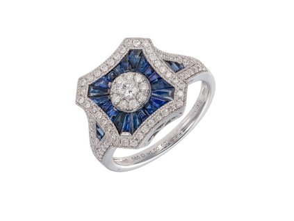 Zlatý prsten s přírodními safíry 1,81 ct a diamanty 0,60 ct