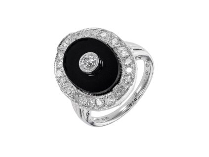 Zlatý prsten s onyxem a diamanty 0,58 ct