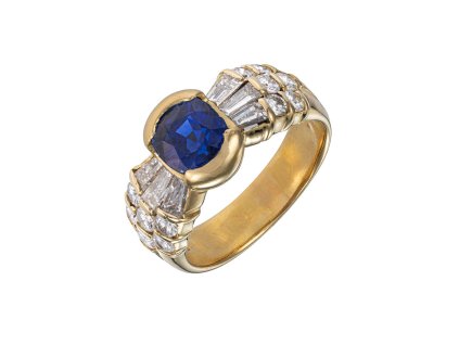 Prsten přírodními diamanty 1,14 ct a safírem 3,00 ct