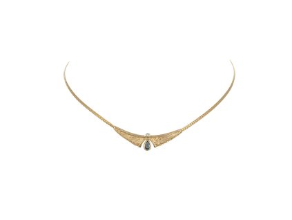 Zlatý náhrdelník s přírodním safírem a diamantem