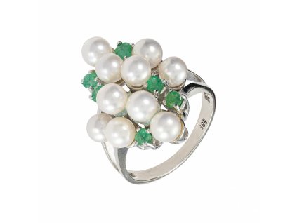 Zlatý prsten s přírodními diamanty a perlami Akoya