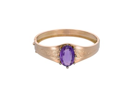 Zlatý starožitný náramek s přírodním ametystem (11,5 ct) a perličkami