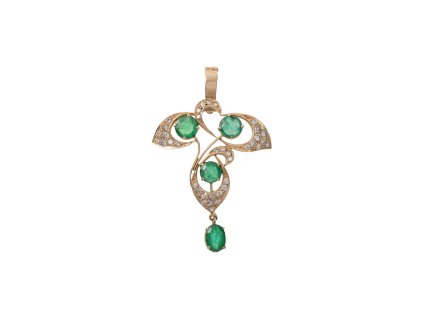 Zlatý přívěsek s přírodními diamanty a přírodními smaragdy