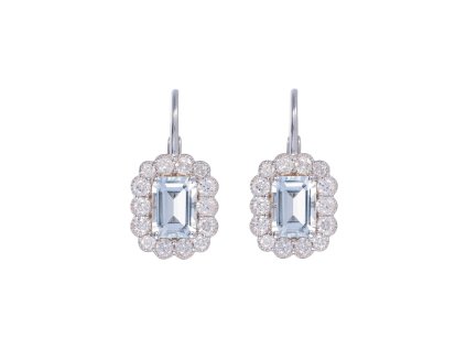 Zlaté náušnice s přírodním akvamarínem a přírodními diamanty