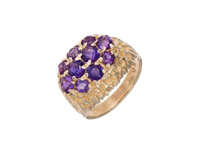 Zlatý prsten s přírodními ametysty