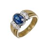 Zlatý prsten s přírodními diamanty a přírodním safírem