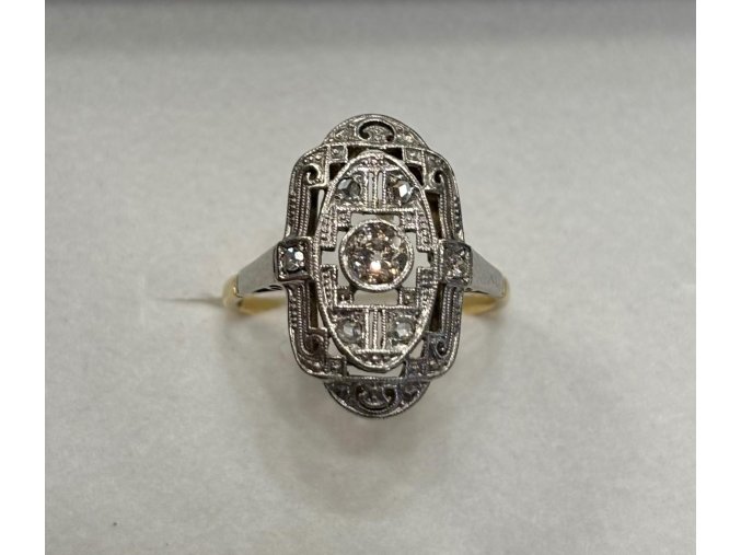 zlaty prsten art deco s briliantem 250785330