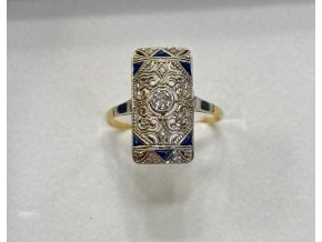 Art Deco prsten s briliantem a safírky