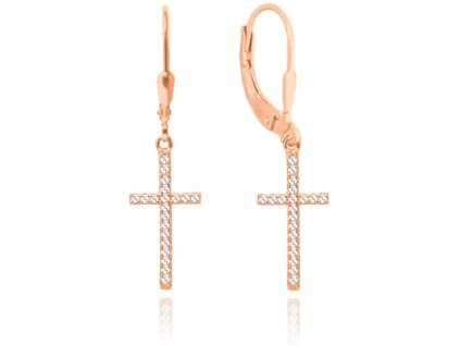 24774 1 minet rose gold stribrne nausnice krizky s bilymi zirkony