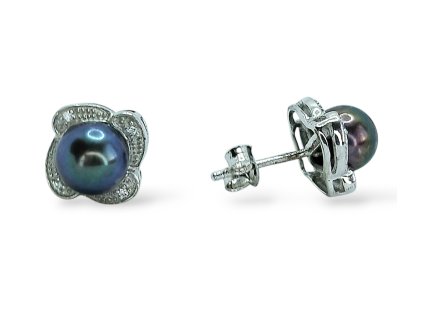 Stříbrné perličkové náušnice šedé