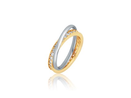 Stříbrný prsten kombinace dva kruhy spojené se zirkony