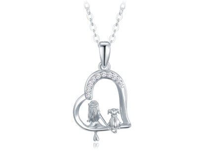 Stříbrný náhrdelník dívka se psem a bílými zirkony