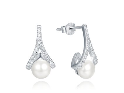 Luxusní stříbrné náušnice s bílou perlou a zirkony
