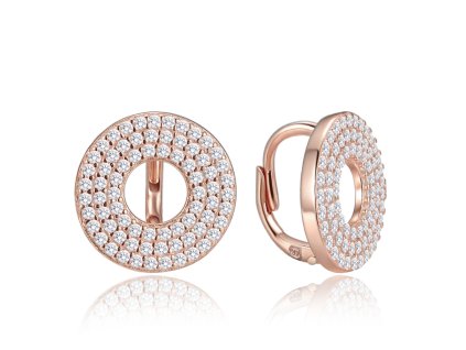 Luxusní rose gold kruhové stříbrné náušnice s bílými zirkony