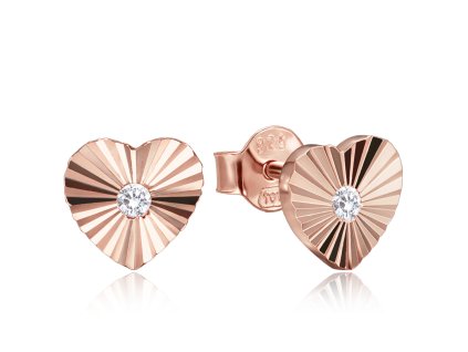 Decentní rosegold stříbrné náušnice srdíčka se zirkony