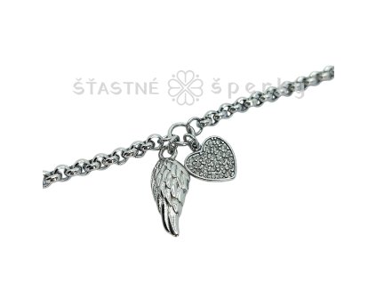 Ocelový náramek křídlo a srdíčko