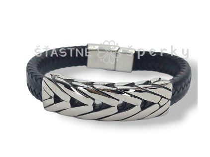 Ocelový náramek černý s kůží