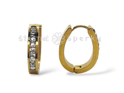 Ocelové náušnice pozlacené kruhy oválné s kamínky