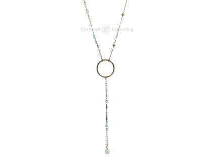 Ocelový náhrdelník pozlacený kolo,kruh s perličkami