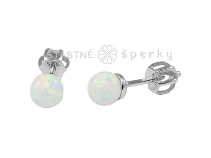 Stříbrné opálové náušnice bílé šroubek