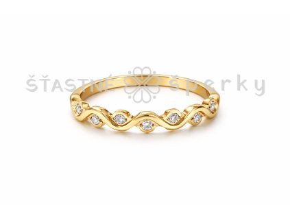 Ocelový pozlacený prsten vlnka romance