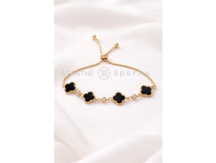 Ocelový pozlacený náramek s černými čtyřlístky
