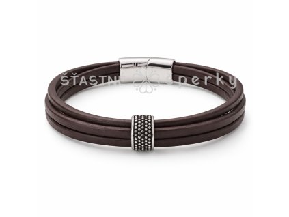 Ocelový kožený náramek hnědý