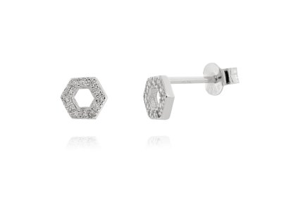 Stříbrné náušnice Hexagon Sparkle