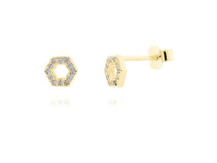 Stříbrné pozlacené náušnice Hexagon Sparkle