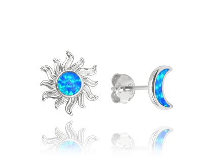 Stříbrné náušnice SLUNCE a MĚSÍC s modrými opály
