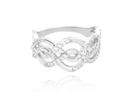 Stříbrný propletený prsten se zirkony