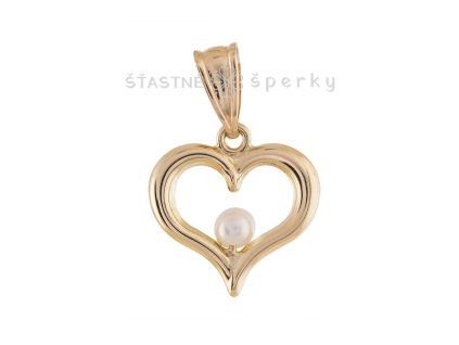 Zlatý přívěsek srdce s perlou