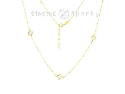 Zlatý náhrdelník čtyřlístky s perletí