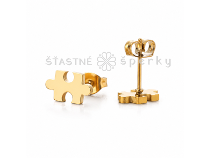 Ocelové náušnice puzzle pozlacené