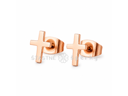 Ocelové náušnice kříže rose gold