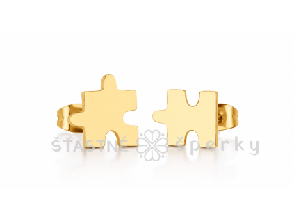 Ocelové náušnice puzzle pozlacené