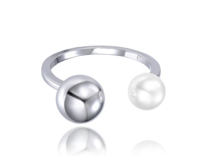 Stříbrný prsten s perličkou a kuličkou
