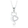 Stříbrný náhrdelník kočka se srdíčkem a bílými zirkony