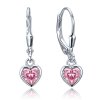 Decentní stříbrné náušnice srdce s růžovými zirkony