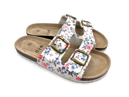 Dámské korkové biopantofle bílé s květy (Velikost 36)